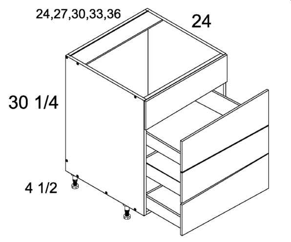 Three Drawer Range Bases with One False Front