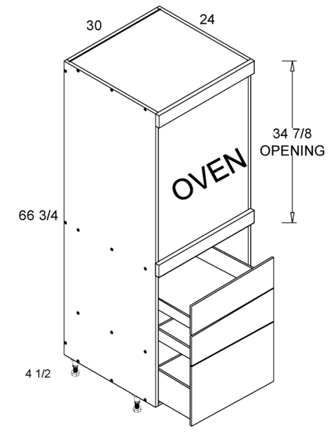 Tall Single Oven Three Drawer Utility Cabinet
