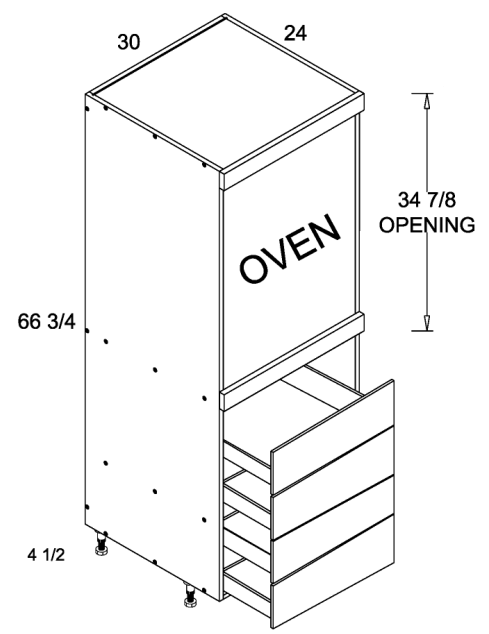 Tall Single Oven Four Drawer Utility Cabinet